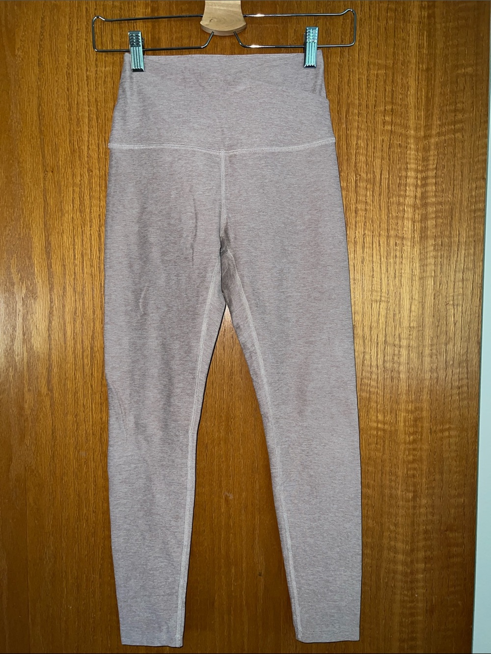 Beyond Yoga Cross Front High-Waist Women’s Leggings in Pale Pink, Heathered